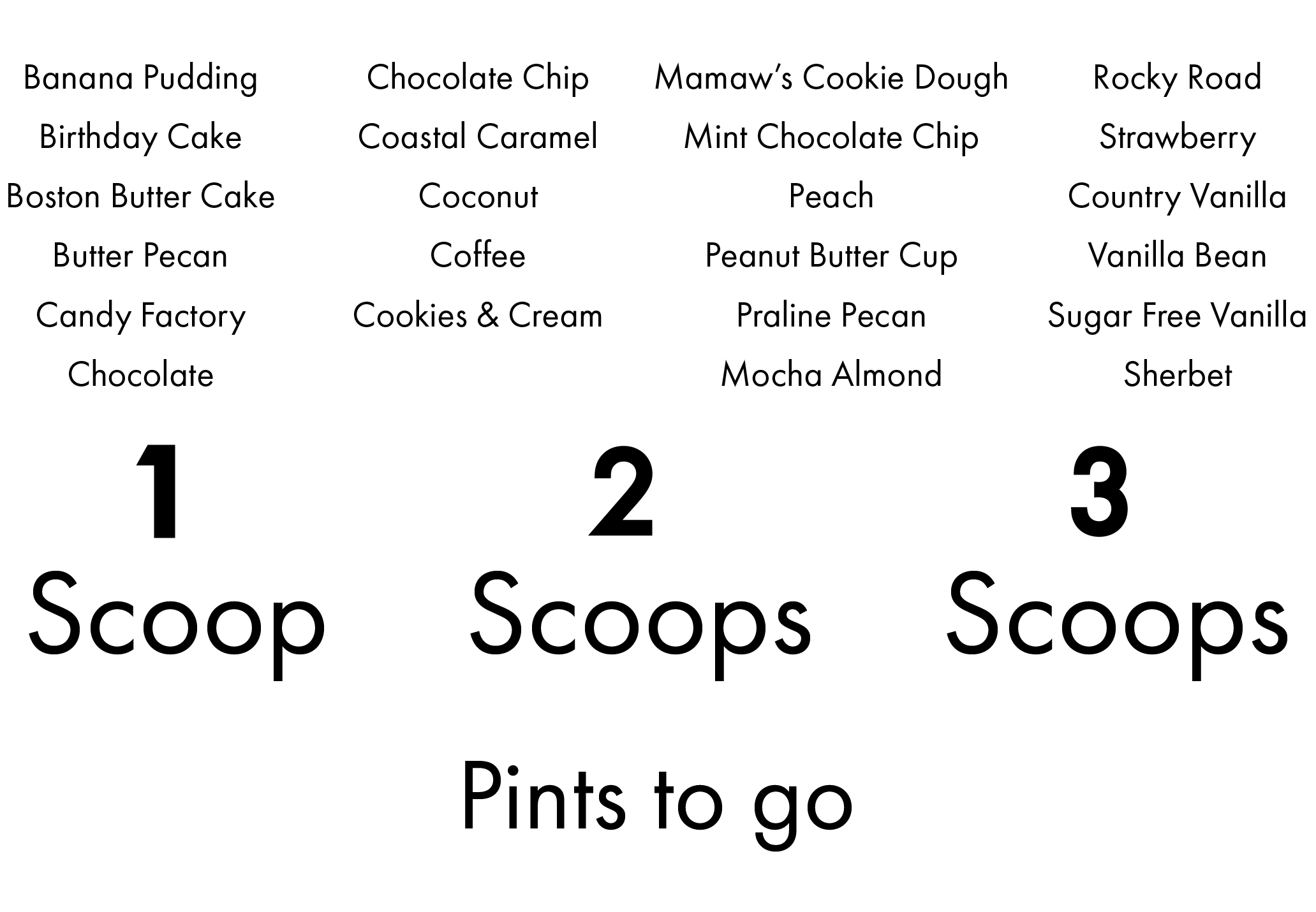 Menu ice cream flavors